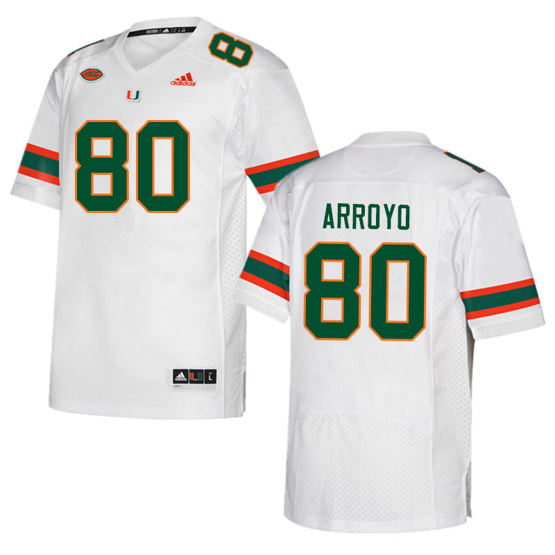 Men #80 Elijah Arroyo Miami Hurricanes College Football Jerseys Sale-White - Click Image to Close